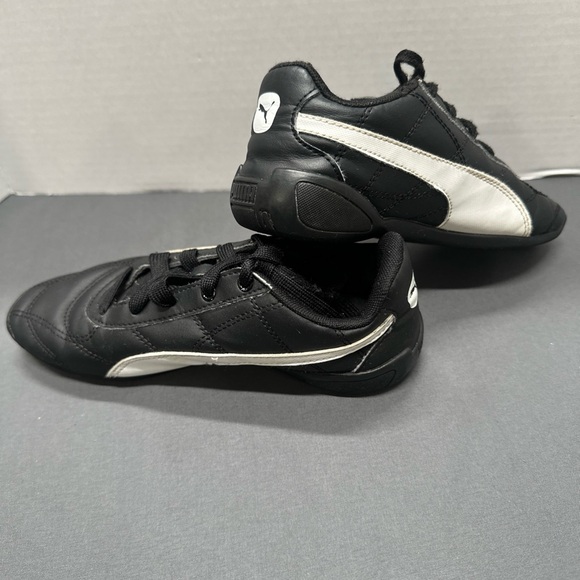 Puma Cats Black Leather Sneakers with White Stripe - Picture 6 of 10